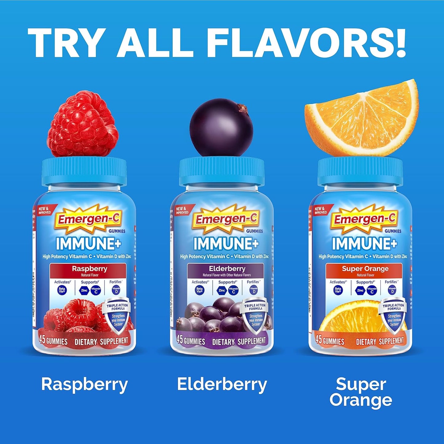 Emergen-C Immune+ Gummies with BetaVia, 1000mg Vitamin C, B Vitamins, Vitamin D, Antioxidants - Super Orange, 45 Count