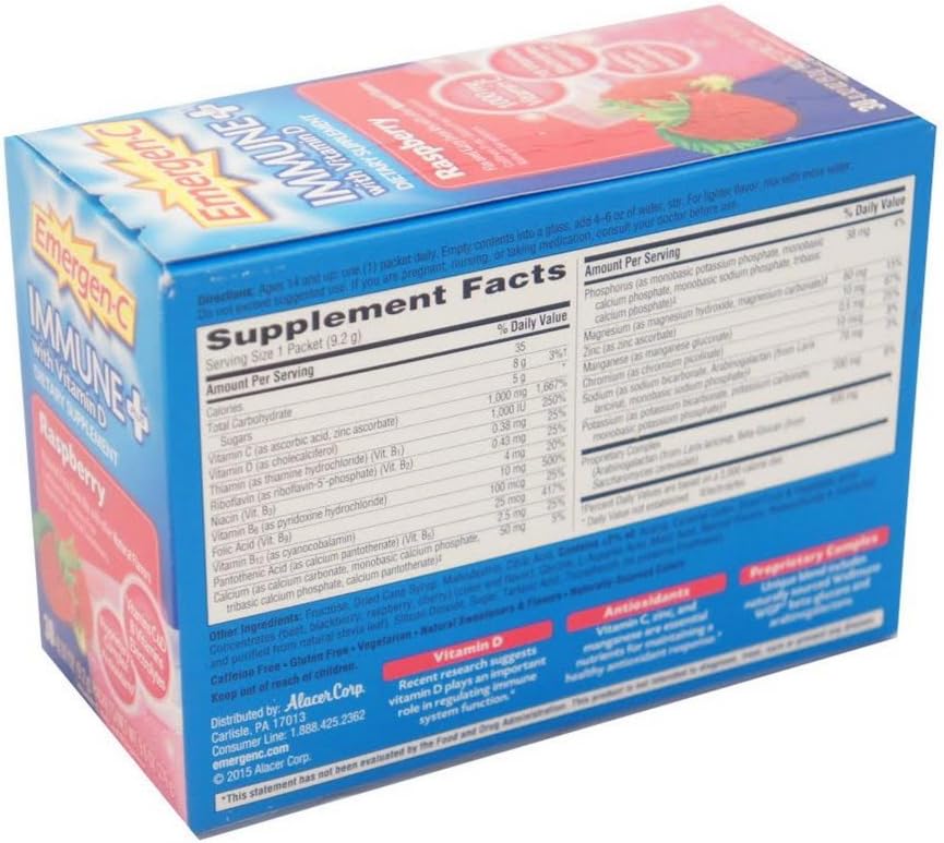 Emergen-C Immune+ Powder with BetaVia, 1000mg Vitamin C, B Vitamins, Vitamin D, Antioxidants - 30 Count