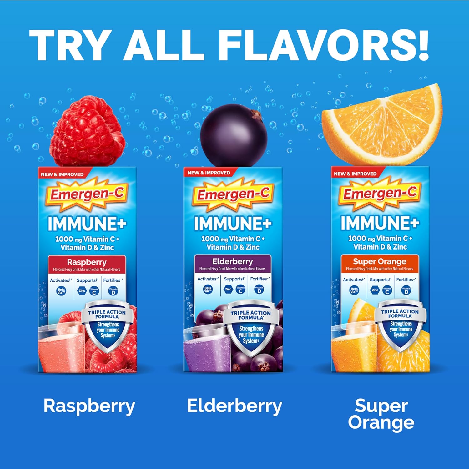 Emergen-C Immune+ Powder with BetaVia, 1000mg Vitamin C, B Vitamins, Vitamin D, Antioxidants - 30 Count