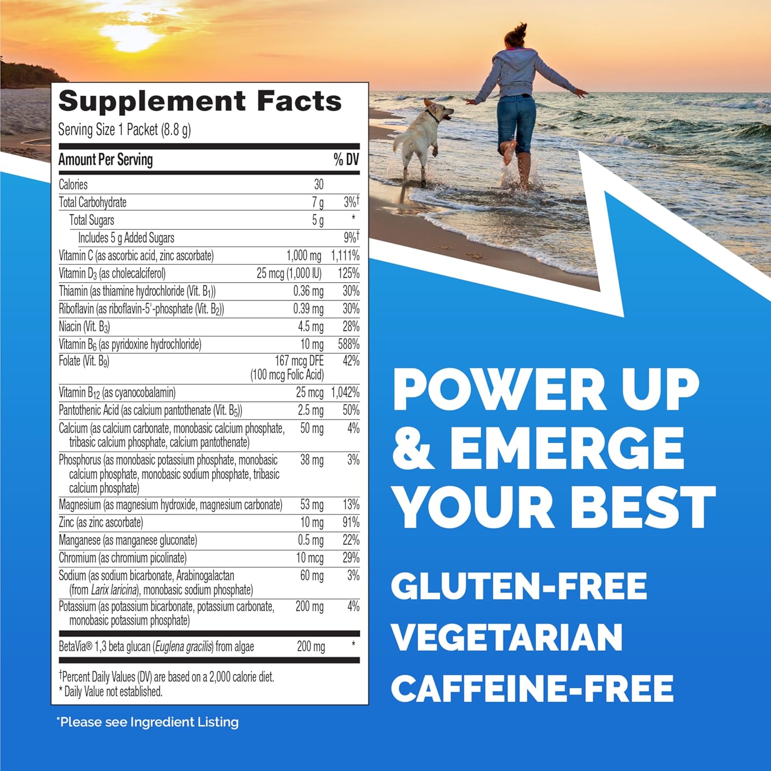 Emergen-C Immune+ Powder with BetaVia, 1000mg Vitamin C, B Vitamins, Vitamin D, Antioxidants - 30 Count