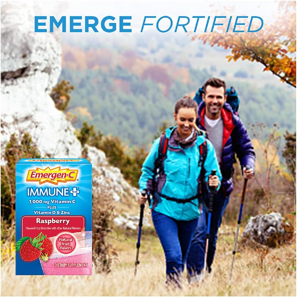 Emergen-C Immune+ Raspberry Flavor Powder - 30 Count, 1000mg Vitamin C with Vitamin D, Zinc, Antioxidants, Electrolytes for Immunity Boost