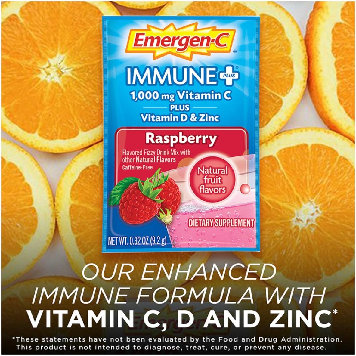 Emergen-C Immune+ Raspberry Flavor Powder - 30 Count, 1000mg Vitamin C with Vitamin D, Zinc, Antioxidants, Electrolytes for Immunity Boost
