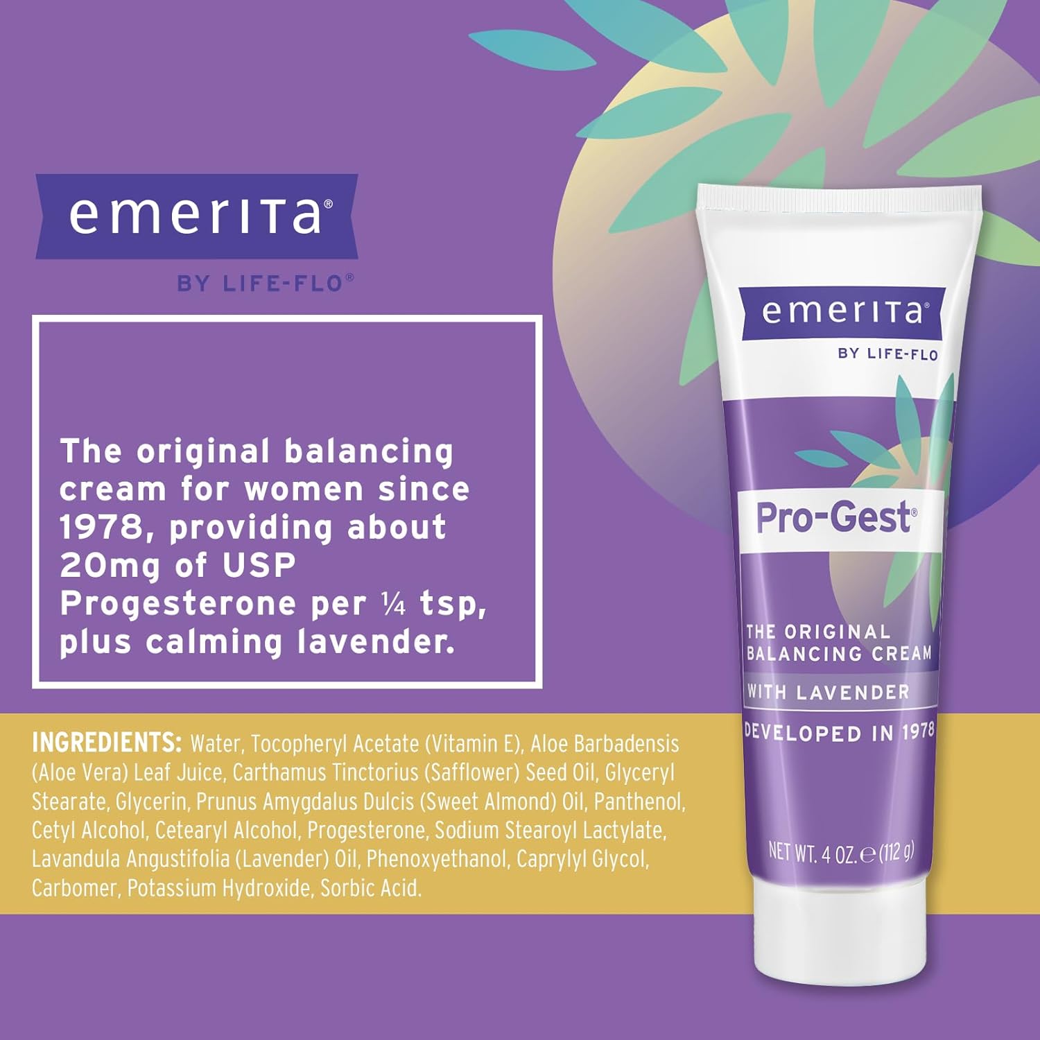 Emerita by Life-flo Pro-Gest Balancing Cream with Lavender - Natural Progesterone Cream for Women, USP Progesterone from Wild Yam, Lavender Oil, Paraben-Free, 60-Day Guarantee, 4oz