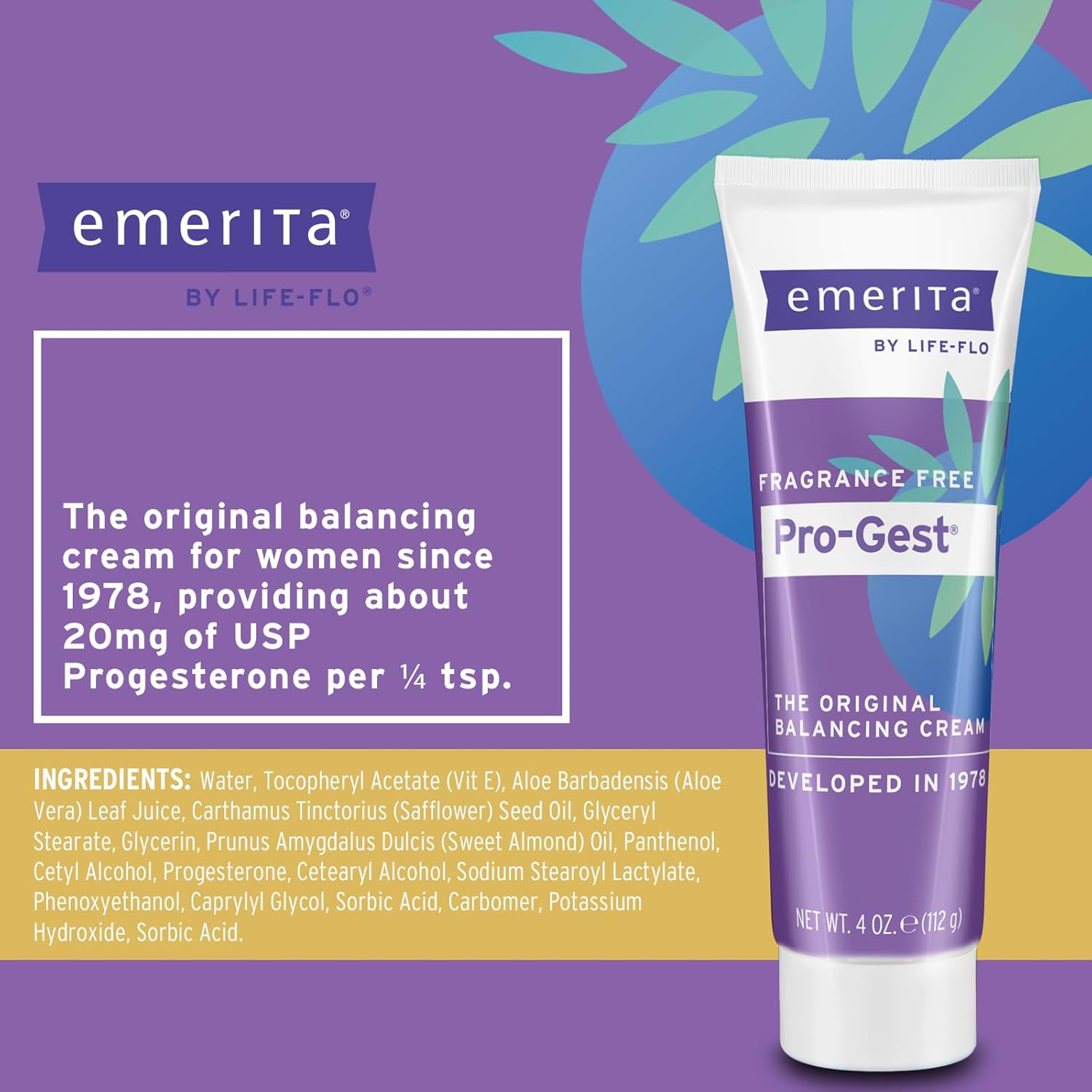 Emerita Pro-Gest Cream 4 oz - Paraben Free Formula for Hormone Balance