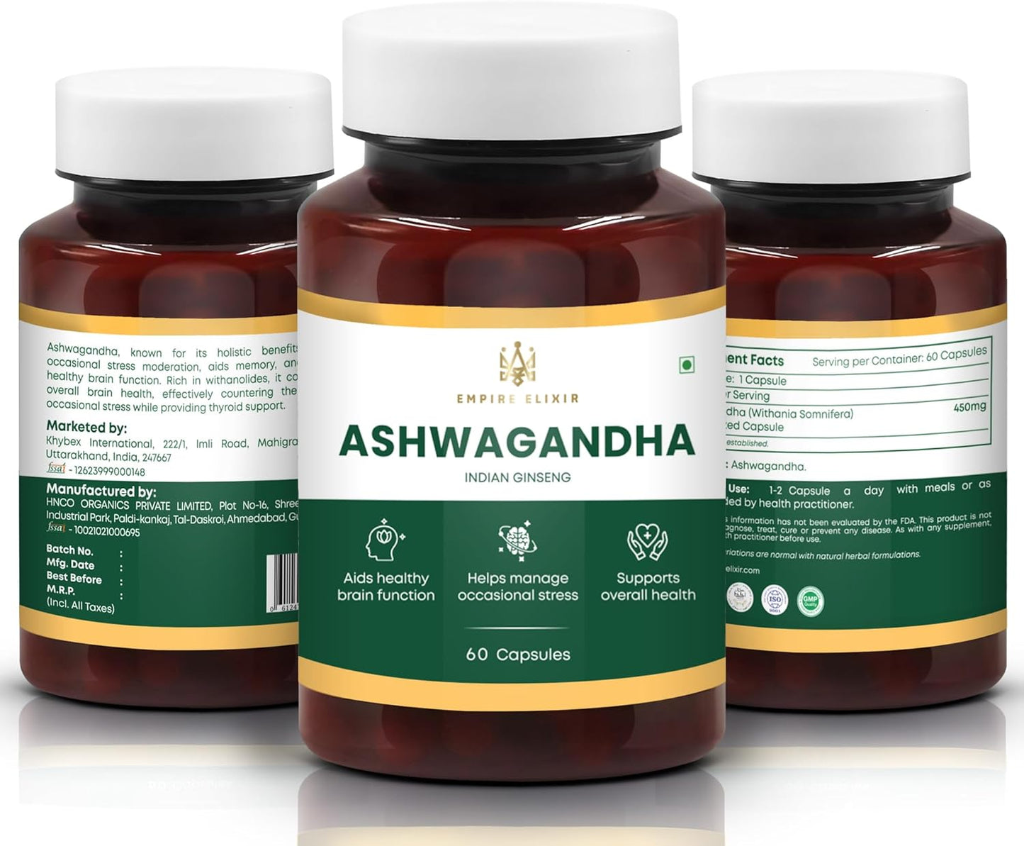 Empire Elixir Ashwagandha Capsules - Energy and Immune Support for Men and Women - 450mg - 60 Capsules