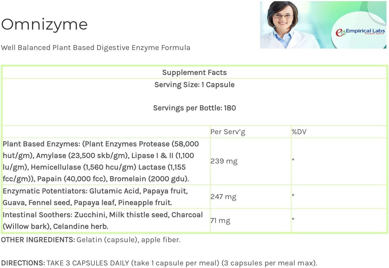 Empirical Labs Omnizyme 180 Capsules - High-Quality Enzyme Supplement for Digestive Health