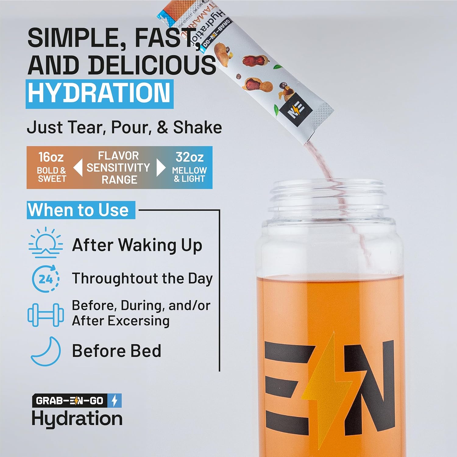 EN Sugar-Free Electrolytes Powder Packets - Keto Hydration Packets, Single-Serving Zero Calorie Electrolytes with Tamarind Flavor, Vegan, Non-GMO, Organic, Gluten-Free - 18 CT