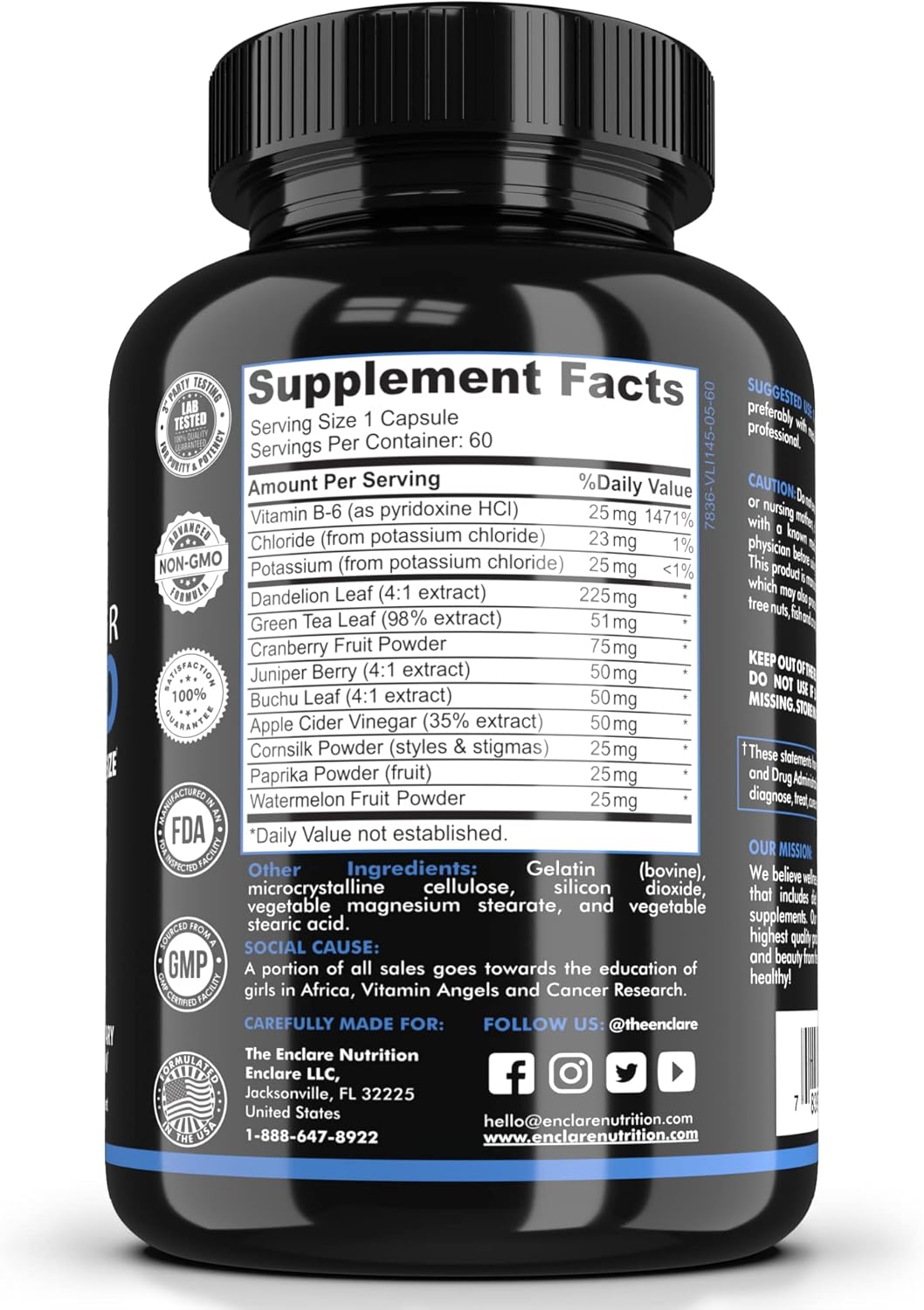 Enclare Nutrition Watershed Max Strength Water Pills for Diuretic Relief and Detox - Liver, Kidney, Weight Management - 1 Bottle