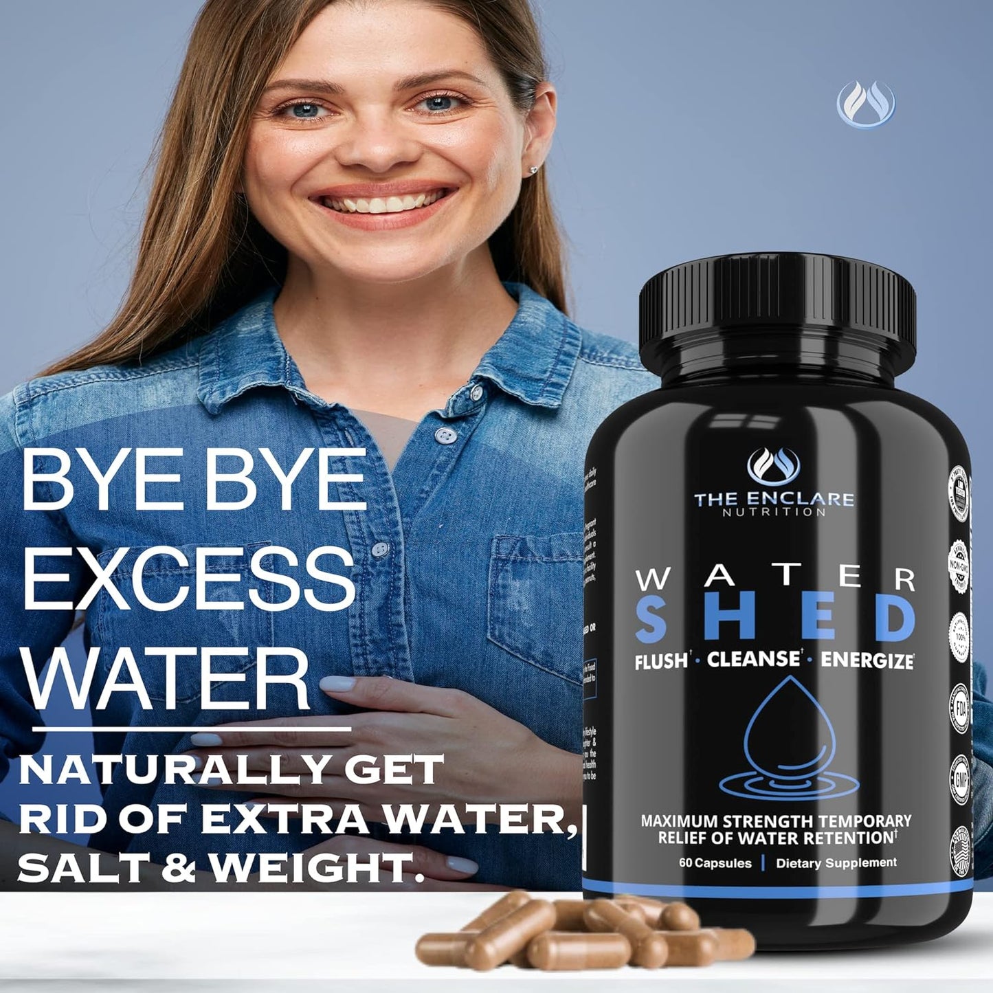 Enclare Nutrition Watershed Max Strength Water Pills for Diuretic Relief and Detox - Liver, Kidney, Weight Management - 1 Bottle