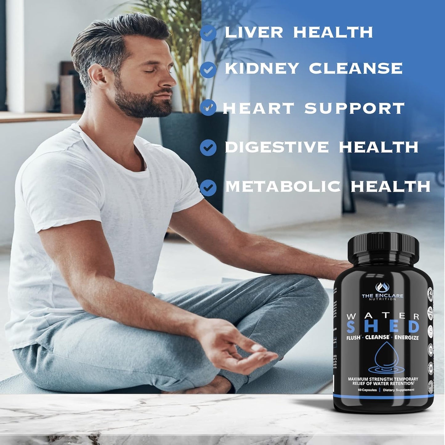 Enclare Nutrition Watershed Max Strength Water Pills for Diuretic Relief and Detox - Liver, Kidney, Weight Management - 1 Bottle