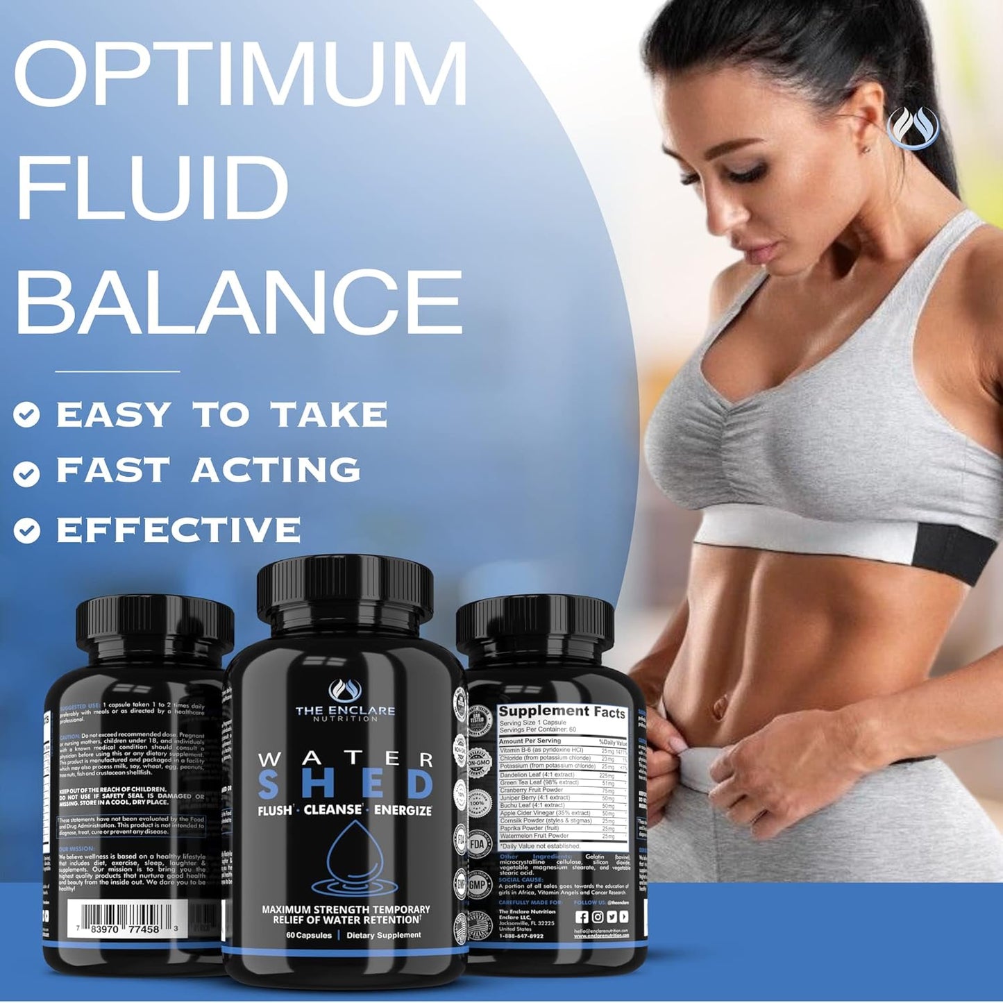 Enclare Nutrition Watershed Max Strength Water Pills for Diuretic Relief and Detox - Liver, Kidney, Weight Management - 1 Bottle