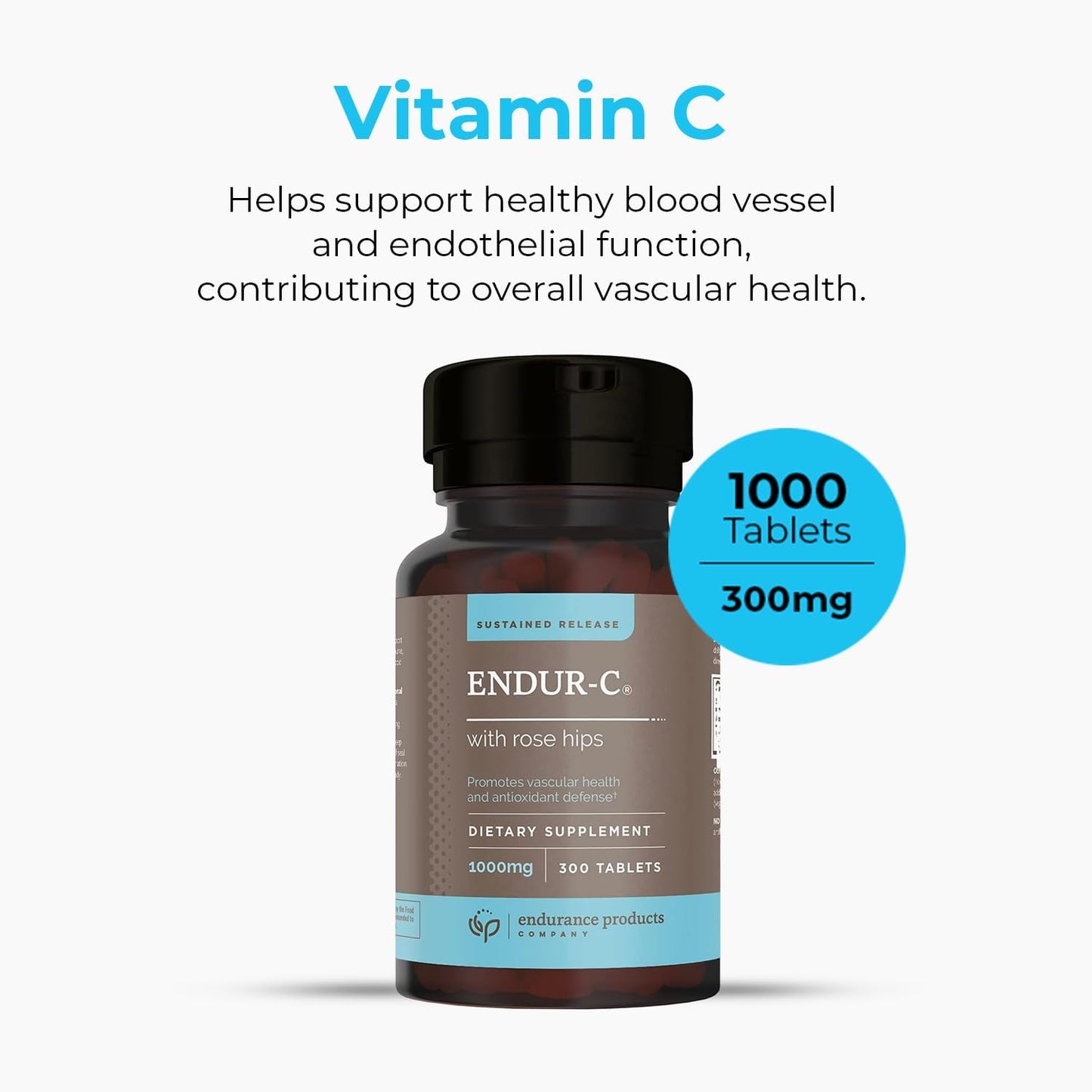 Endurance Products EndurC Time Release Vitamin C Supplement Tablets - 1000mg, 300 Tablets with Rose HIPS for Optimal Absorption