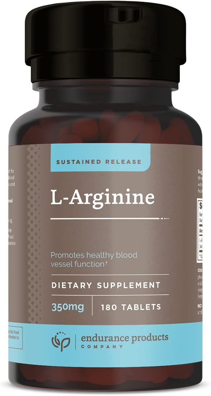 Endurance Products L-Arginine 350mg Sustained Release Tablets for Optimal Nitric Oxide Production - 180 Count