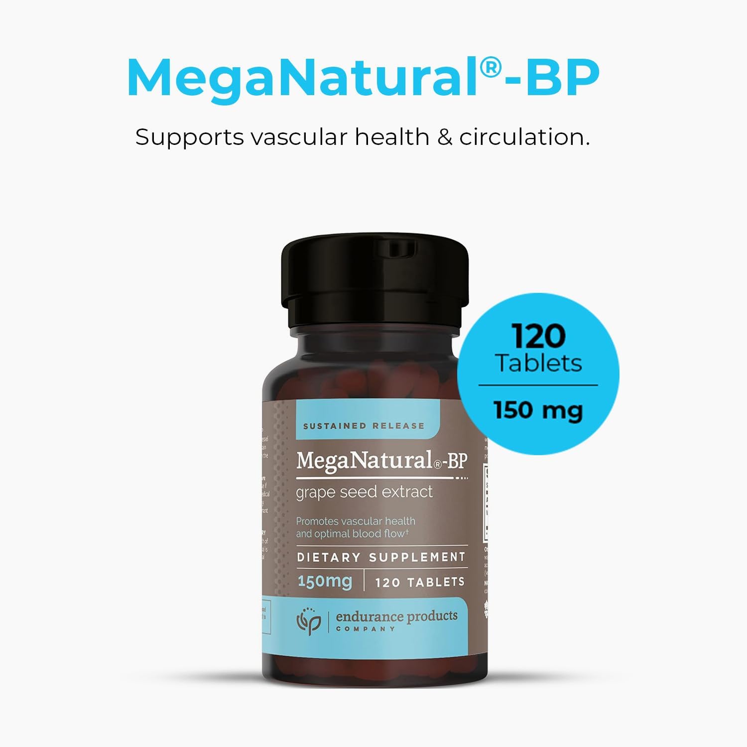 Endurance Products MegaNatural BP Grape Seed Extract Supplements - Sustained-release Herbal Supplement for Energy Support, 150mg, 120 Tablets
