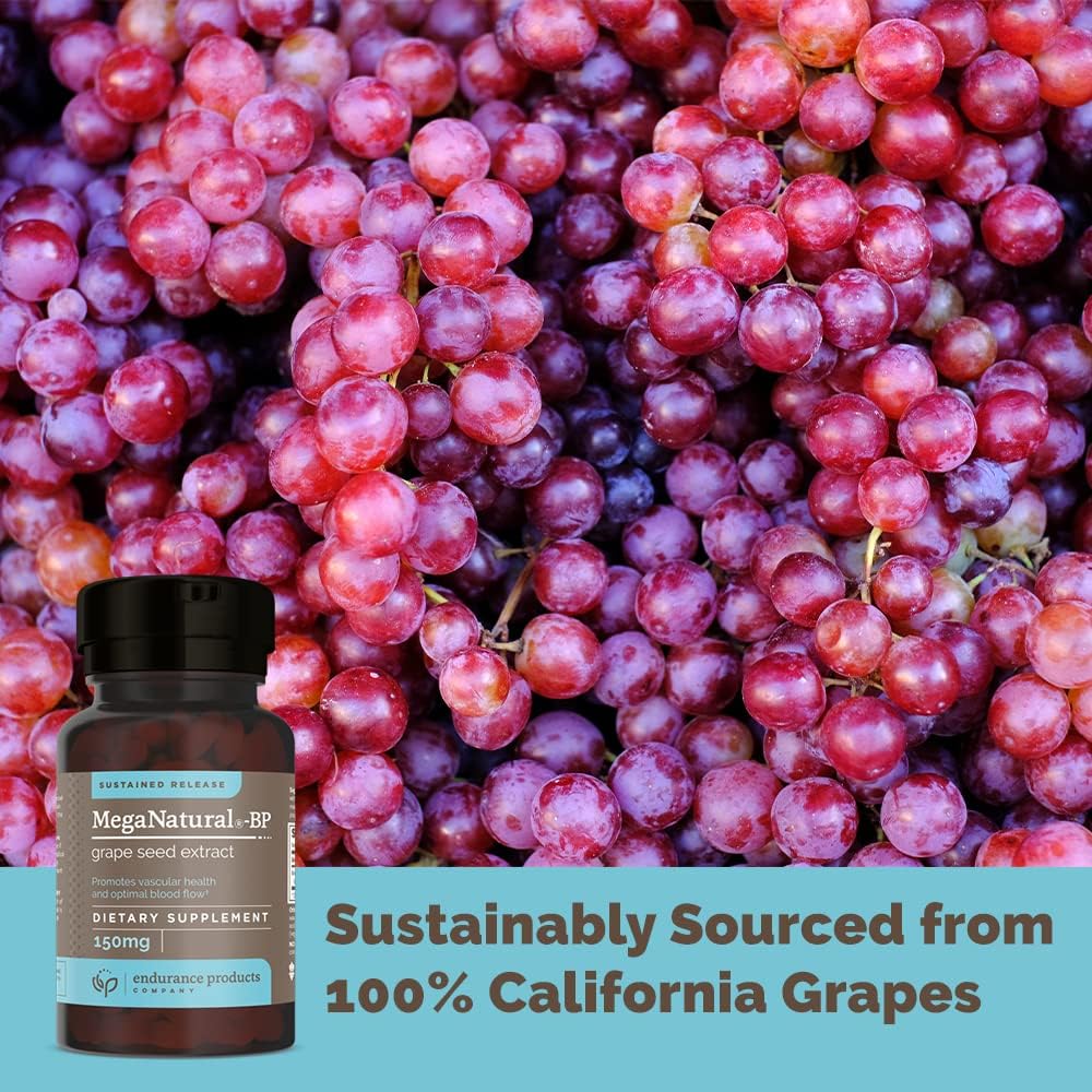 Endurance Products MegaNatural BP Grape Seed Extract Supplements - Sustained-release Herbal Supplement for Energy Support, 150mg, 120 Tablets