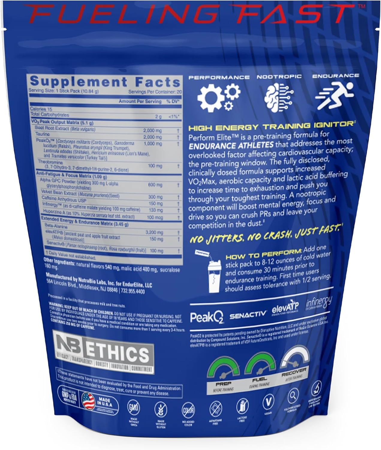 EndurElite Perform Elite Pre-Workout Powder - 20 Servings, Strawberry Flavor - Supplement for Endurance Athletes