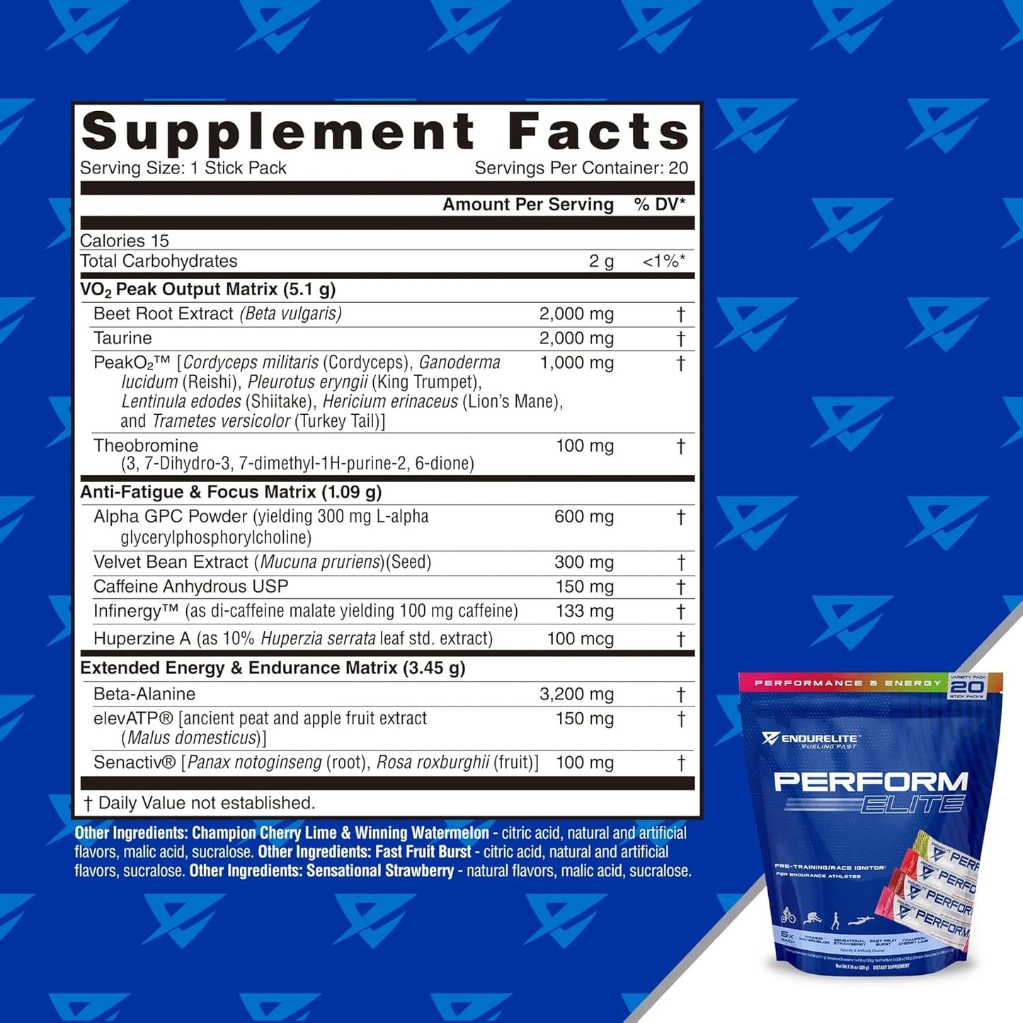 EndurElite Perform Elite Pre-Workout Powder Supplement for Endurance Athletes - 20 Servings Variety Pack