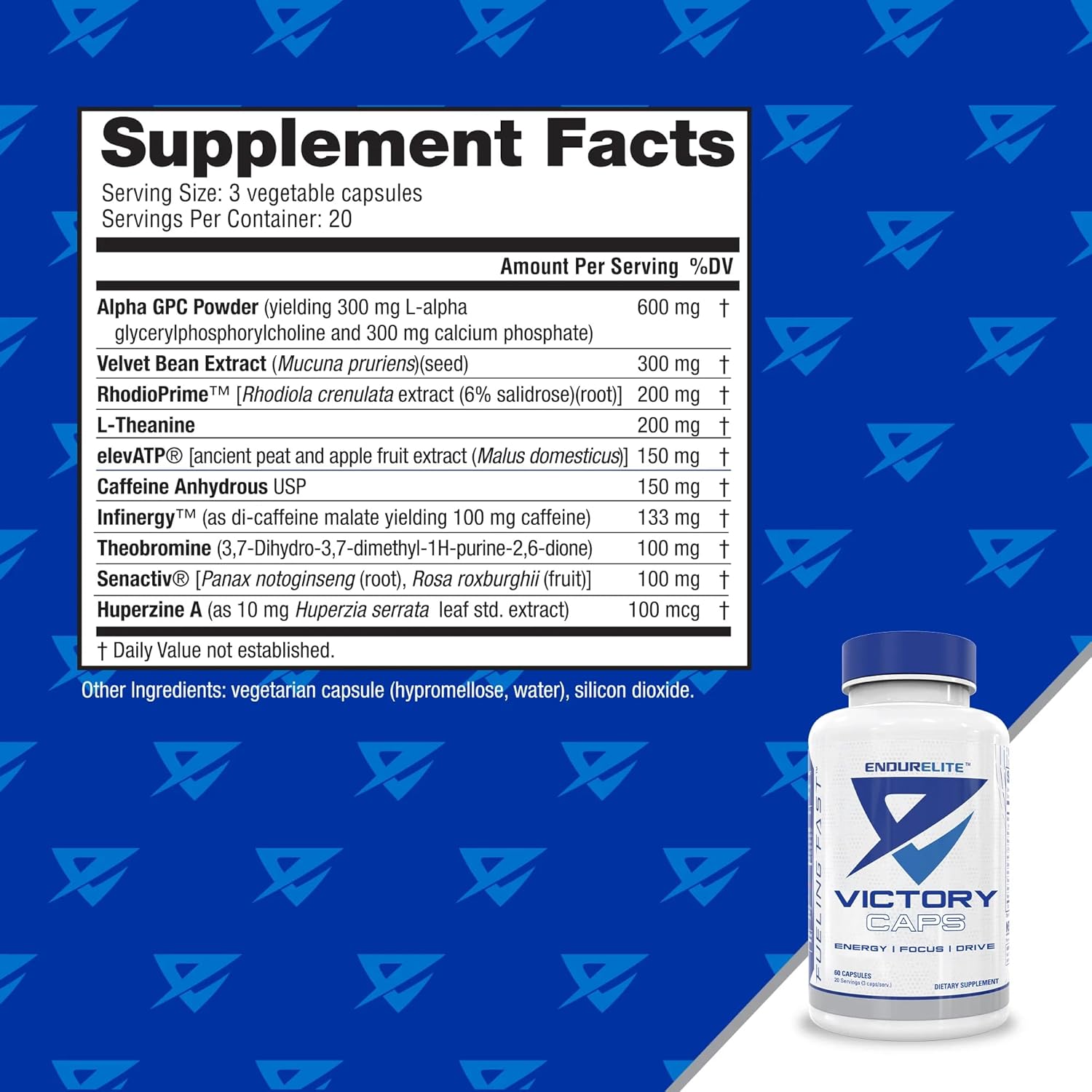 EndurElite Victory Caps: Pre Workout Supplement for Endurance, Strength, Crossfit, and Cross Training - 60 Capsules