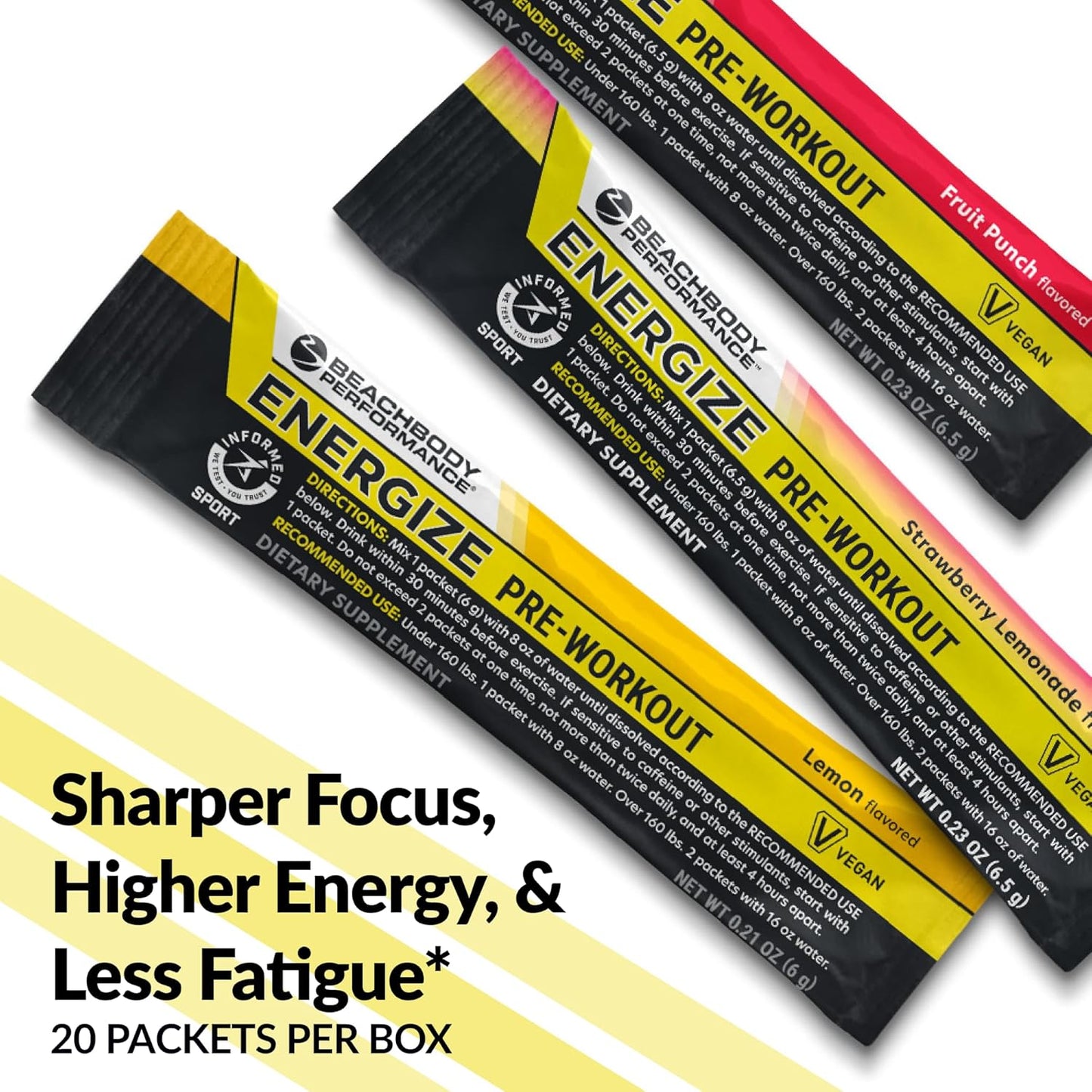 Energize Pre Workout Powder with Beta-Alanine, Quercetin, & Caffeine for Energy & Focus - Fruit Punch, 20 Sticks