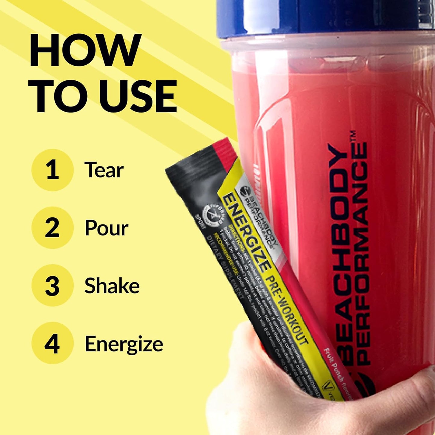 Energize Pre Workout Powder with Beta-Alanine, Quercetin, & Caffeine for Energy & Focus - Fruit Punch, 20 Sticks