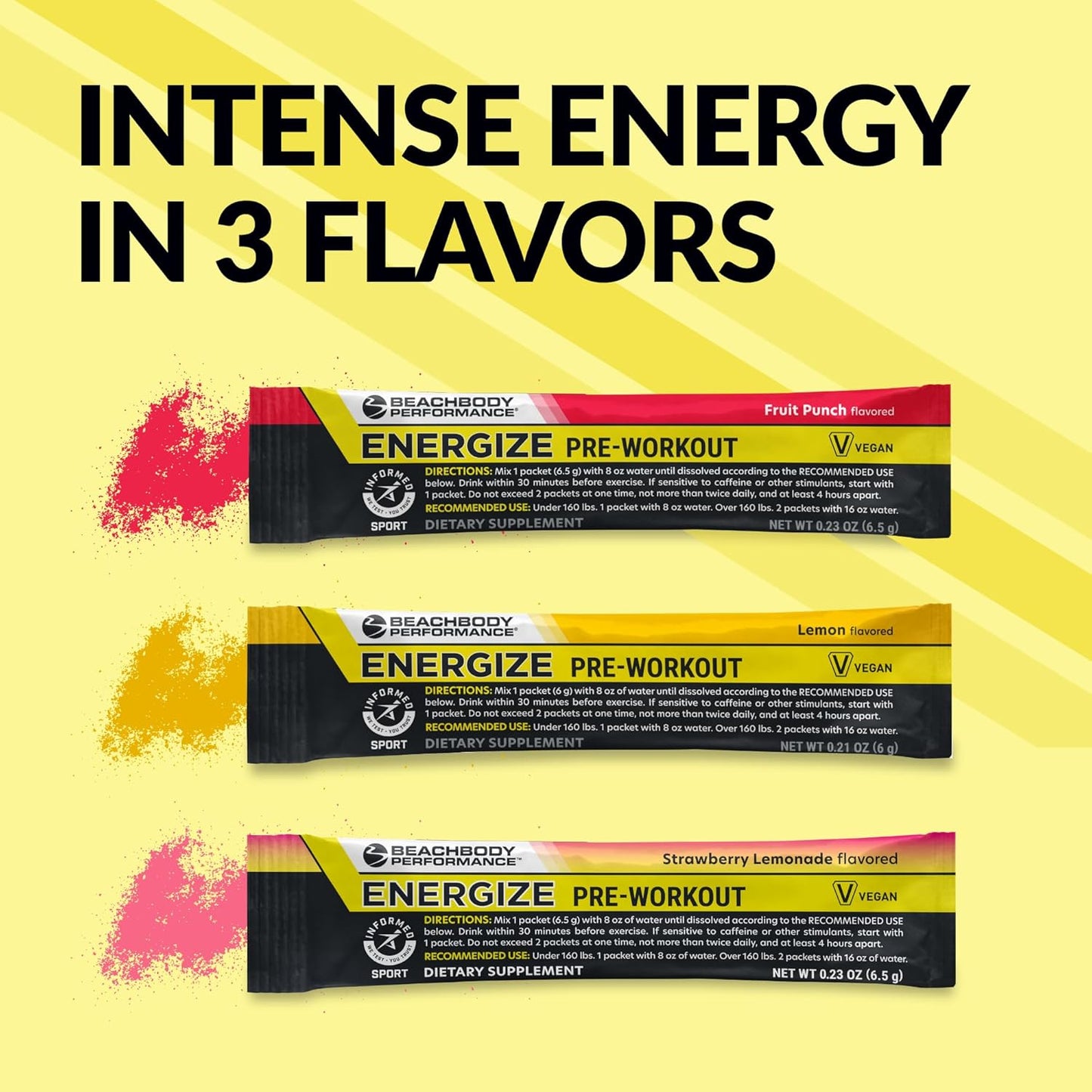 Energize Pre Workout Powder with Beta-Alanine, Quercetin, & Caffeine for Energy & Focus - Fruit Punch, 20 Sticks