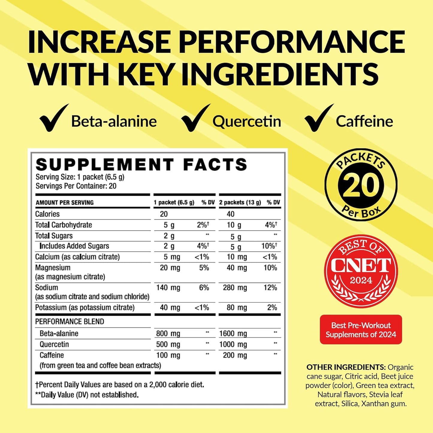 Energize Pre Workout Powder with Beta-Alanine, Quercetin, & Caffeine for Energy & Focus - Fruit Punch, 20 Sticks
