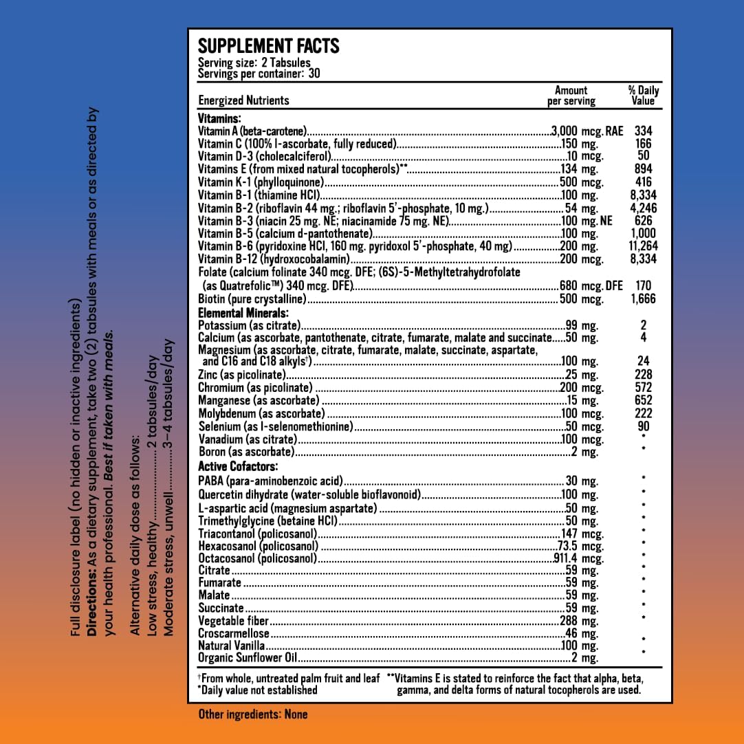 Energized Multi Men's Alkaline Vitamins - Potent Multivitamin with 40 Nutrients, B Complex, Vitamin D, C, K, Zinc, Quercetin, Calcium, Magnesium