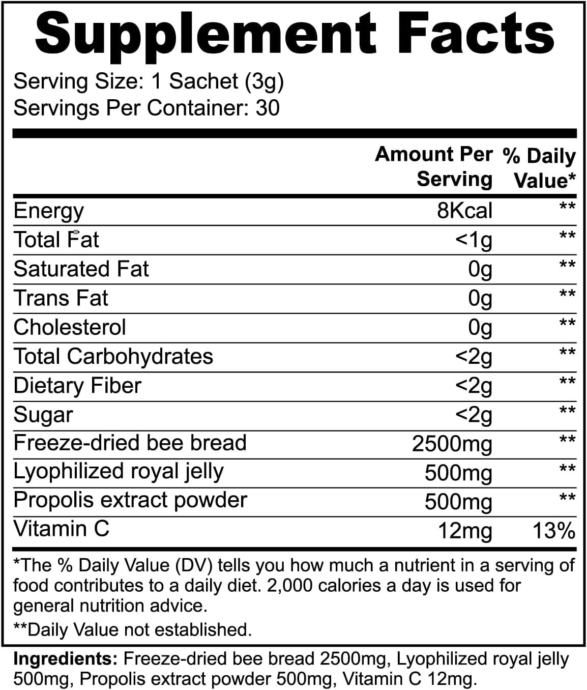 Energizing Bee Pearl Powder Supplement for Wellness and Vitality - Vegetarian & Gluten Free - 30 Sachets