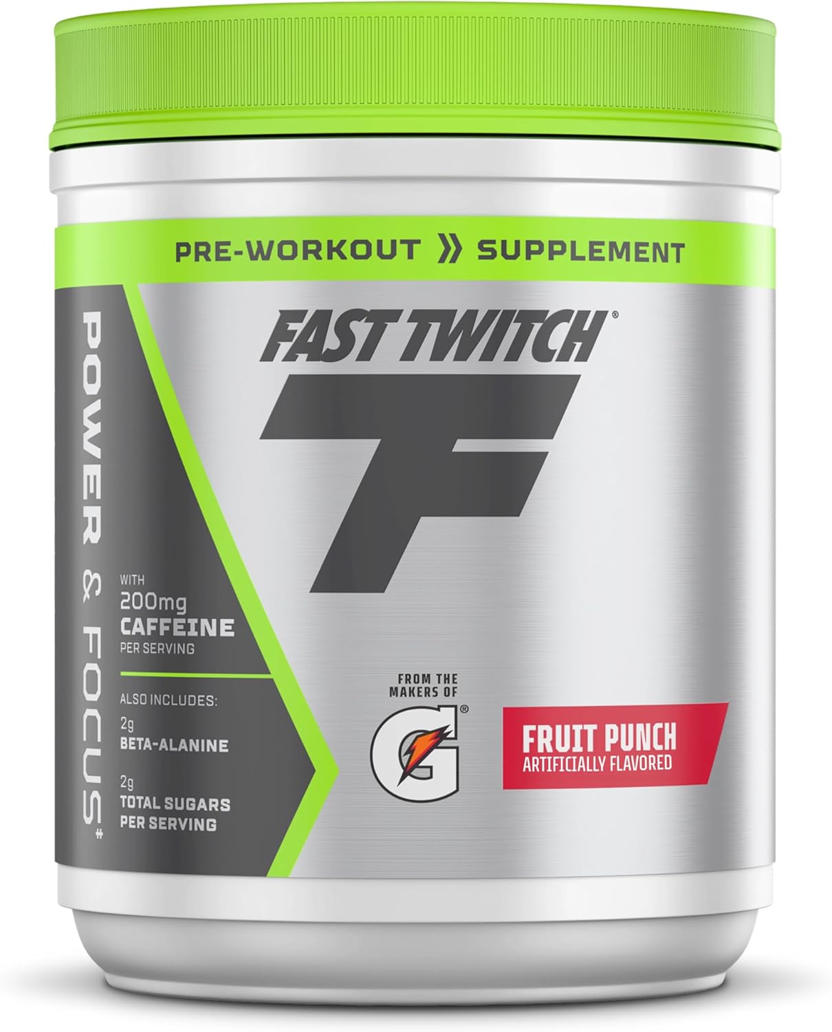 Energizing Caffeinated Pre-Workout Supplement Mix, Fruit Punch Flavor, 1.01lb Canister - Fast Twitch