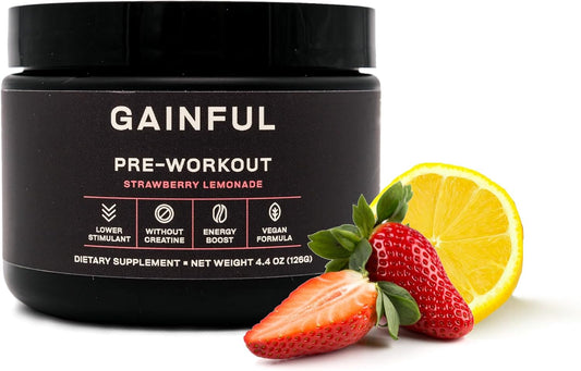 Energizing Pre Workout Powder with L Theanine, L Citrulline, Beta Alanine, BCAA's, 14 Servings, Strawberry Lemonade Flavor