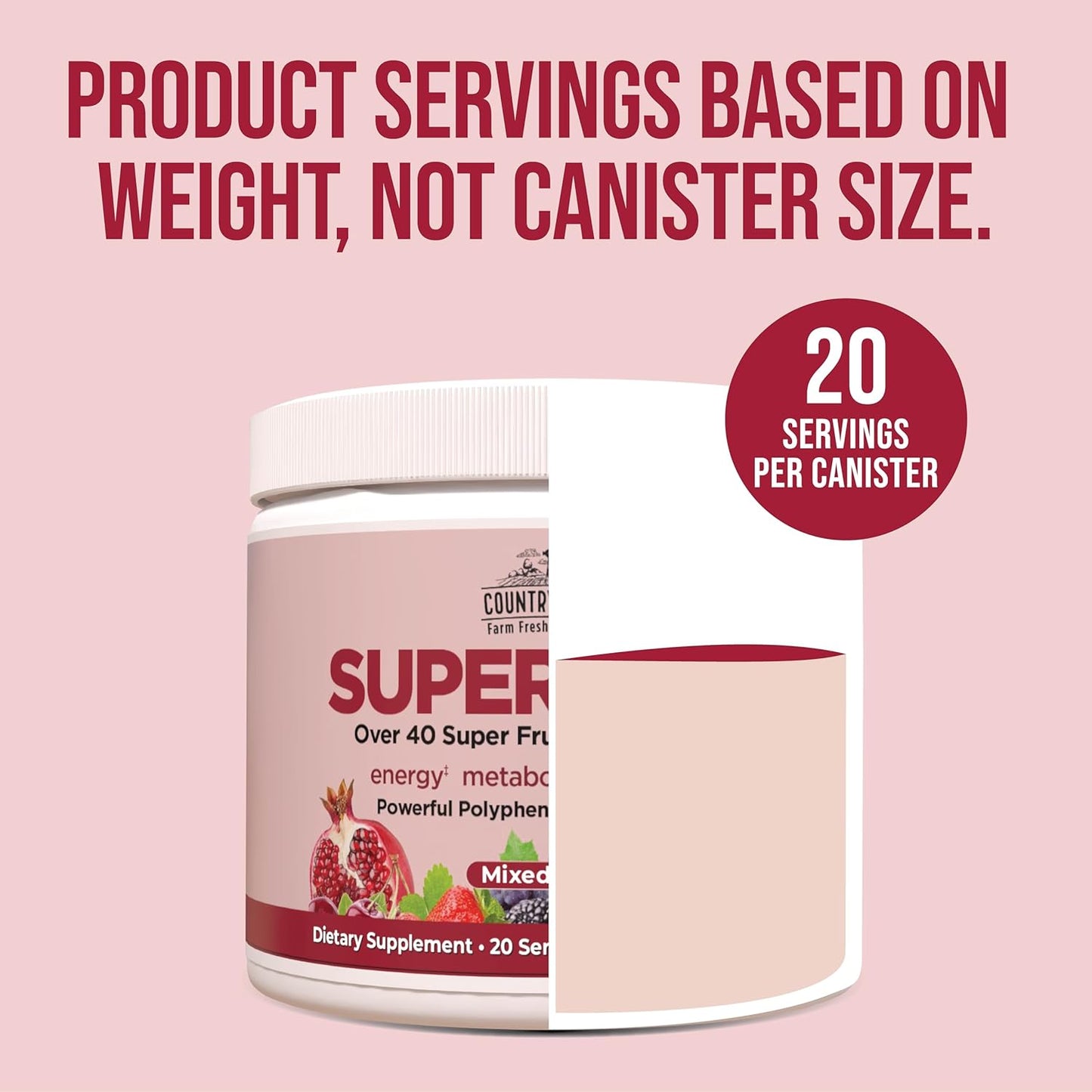 Energizing Superfood Blend with 48 Fruits and Berries for Energy and Antioxidant Support, Mixed Berry Flavor, 20 Servings