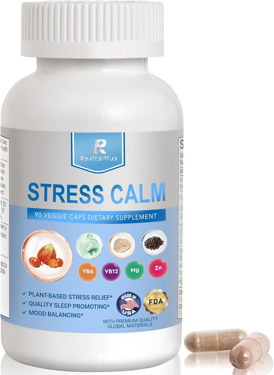 Energy and Calmness Support with Ashwagandha, Maca, Magnesium, Vitamin B6, B12 - Cortisol Supplement for Men and Women - 90 Capsules