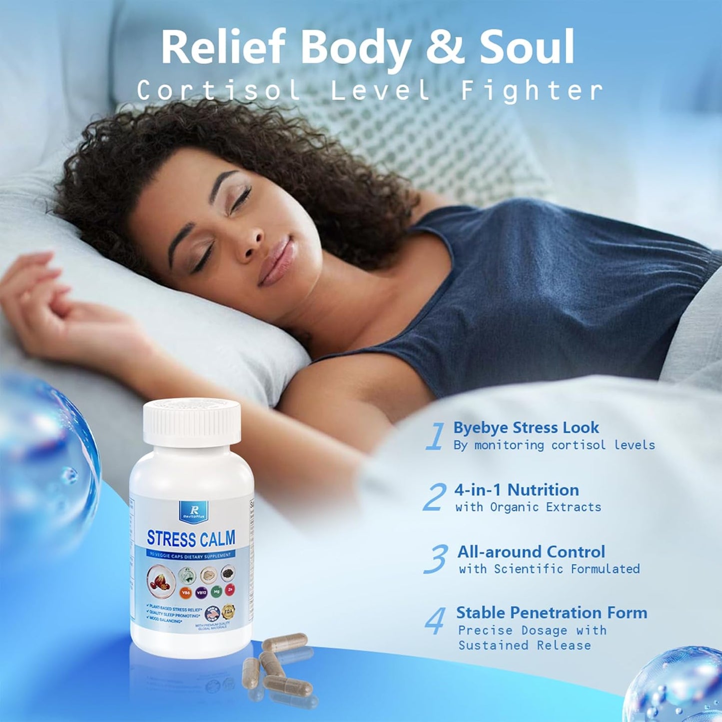 Energy and Calmness Support with Ashwagandha, Maca, Magnesium, Vitamin B6, B12 - Cortisol Supplement for Men and Women - 90 Capsules