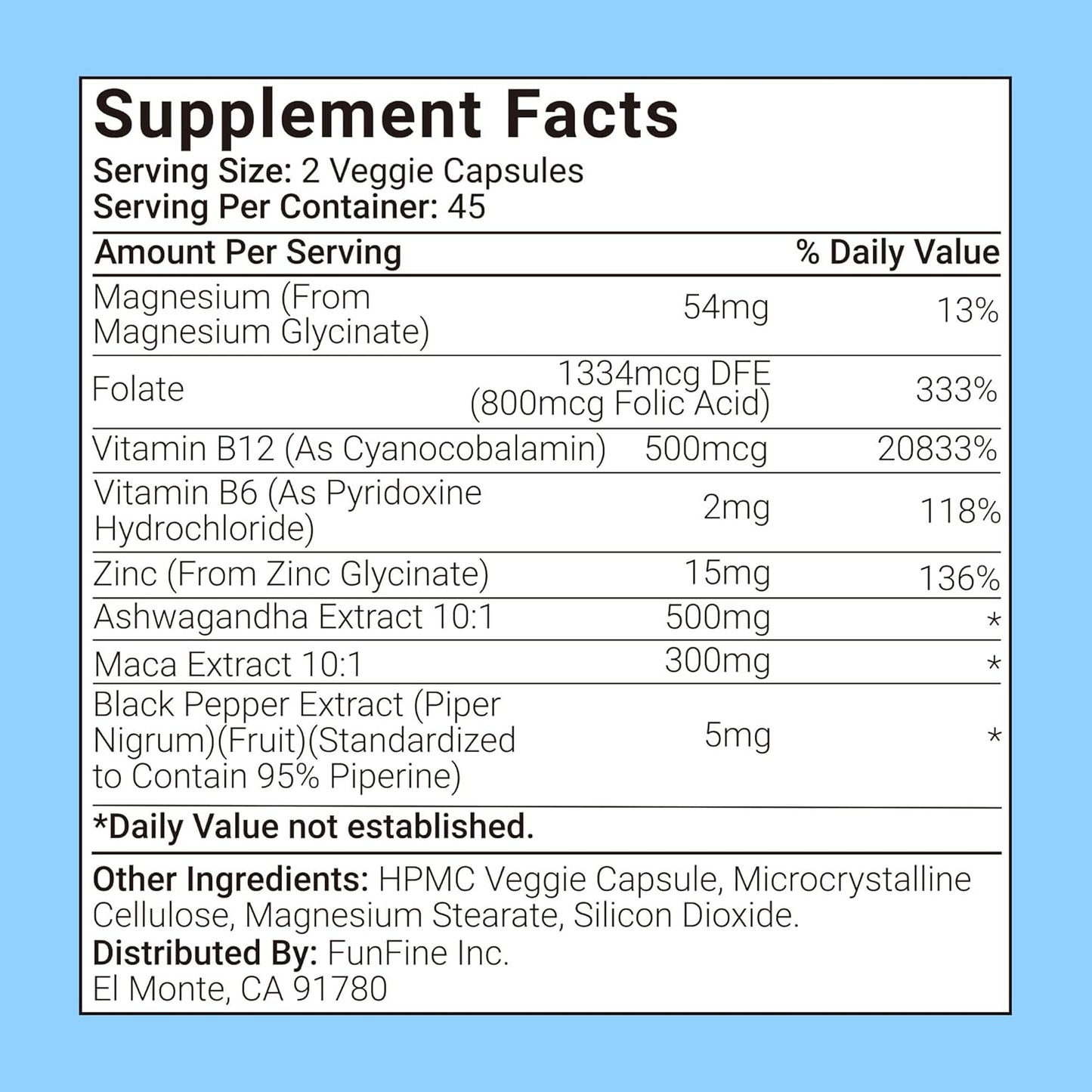 Energy and Calmness Support with Ashwagandha, Maca, Magnesium, Vitamin B6, B12 - Cortisol Supplement for Men and Women - 90 Capsules