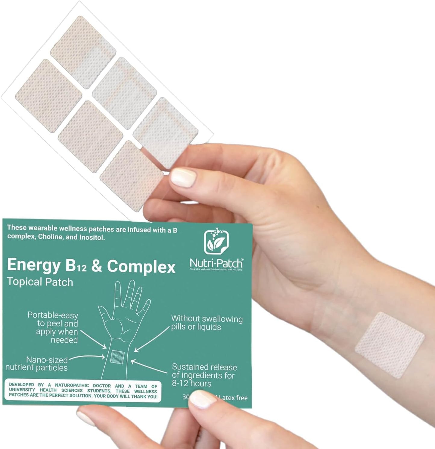 Energy Boost Topical Patch with B12, B Complex, Biotin, and Wellness Ingredients (30 Pack)