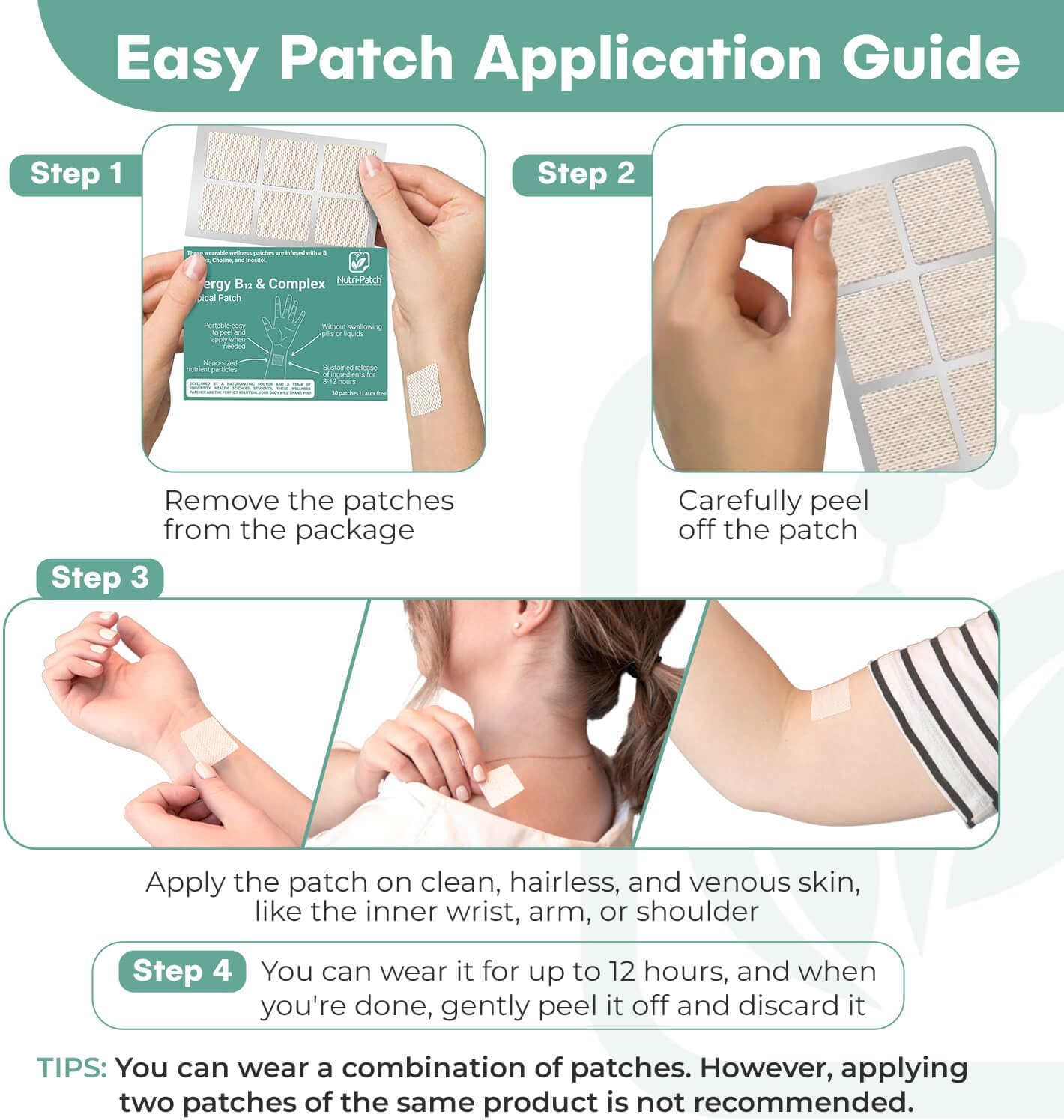 Energy Boost Topical Patch with B12, B Complex, Biotin, and Wellness Ingredients (30 Pack)