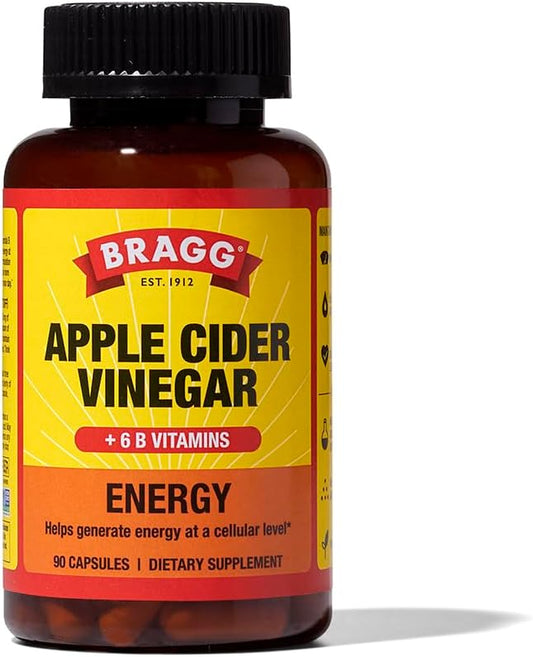 Energy Boosting Apple Cider Vinegar Capsules with B Vitamins - 90 Capsules - Enhances Cellular Energy Production