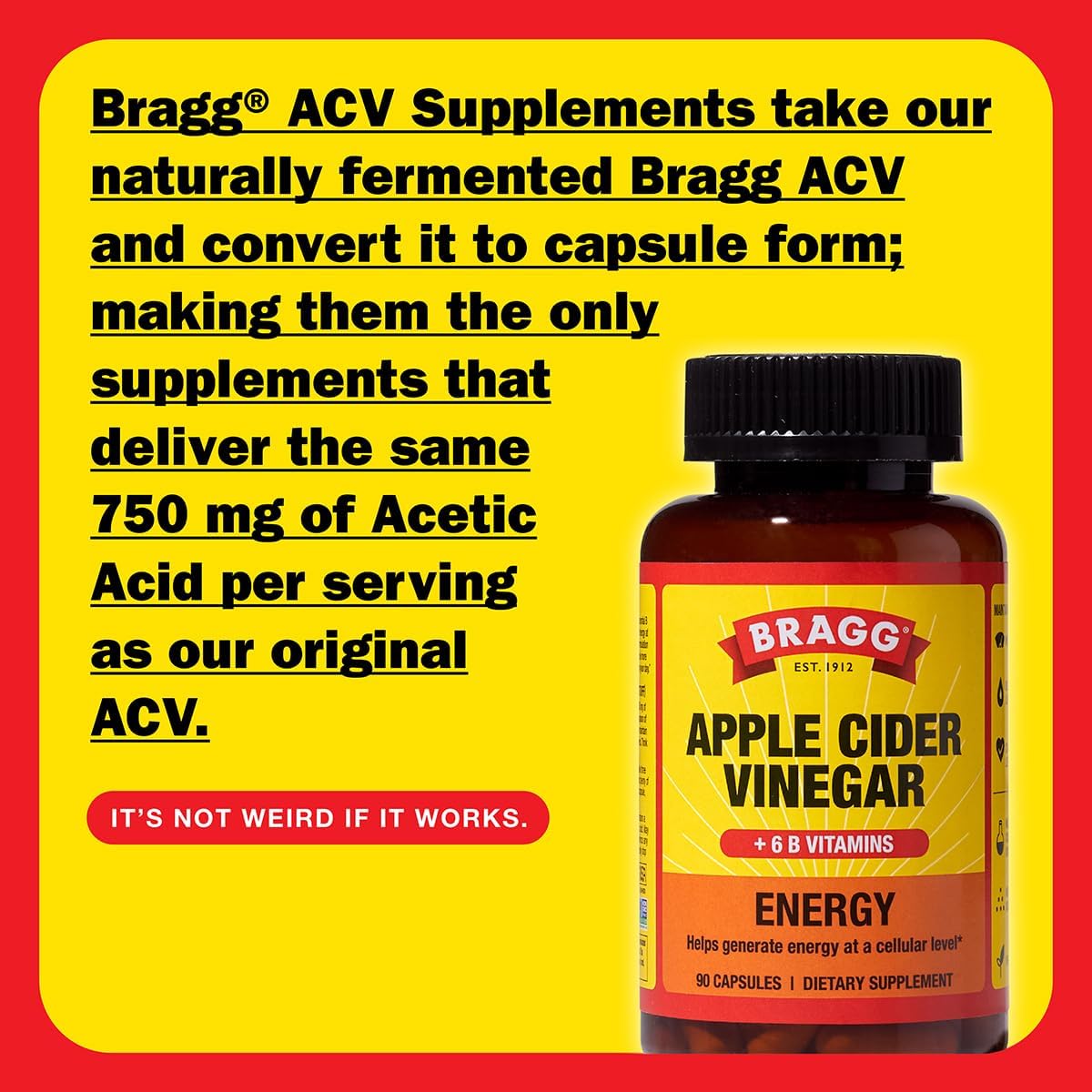 Energy Boosting Apple Cider Vinegar Capsules with B Vitamins - 90 Capsules - Enhances Cellular Energy Production