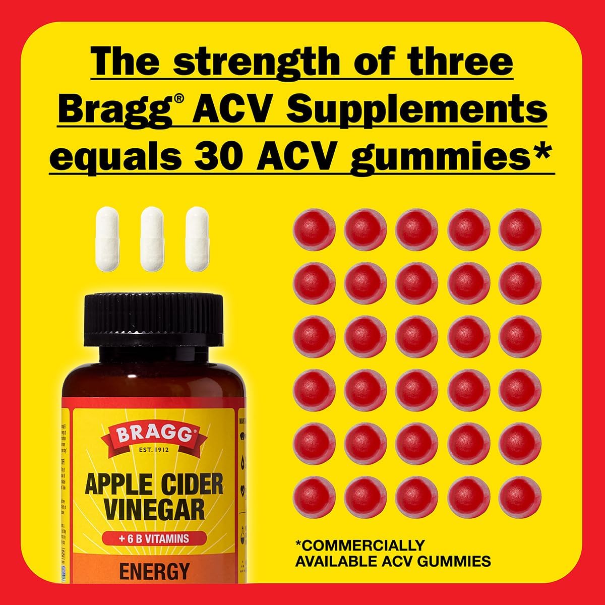 Energy Boosting Apple Cider Vinegar Capsules with B Vitamins - 90 Capsules - Enhances Cellular Energy Production