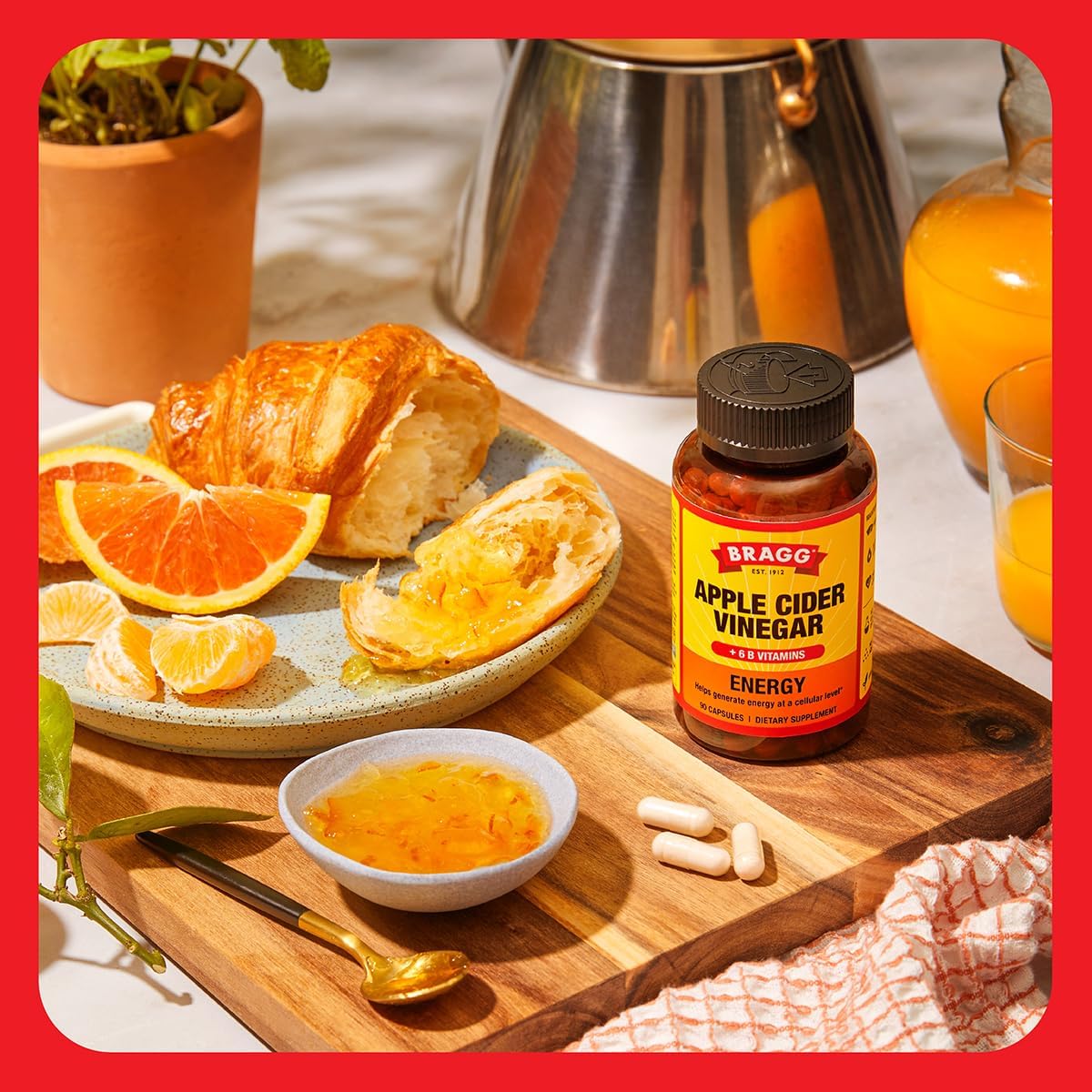 Energy Boosting Apple Cider Vinegar Capsules with B Vitamins - 90 Capsules - Enhances Cellular Energy Production