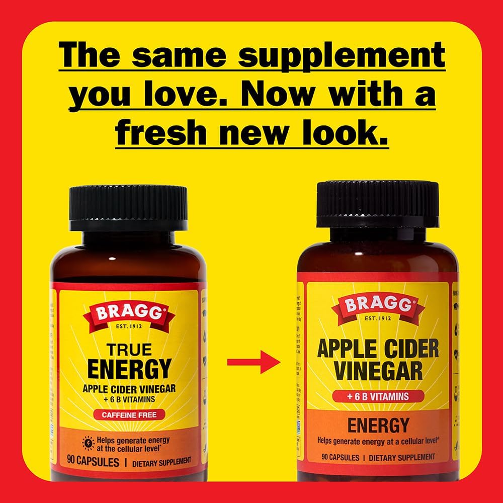 Energy Boosting Apple Cider Vinegar Capsules with B Vitamins - 90 Capsules - Enhances Cellular Energy Production
