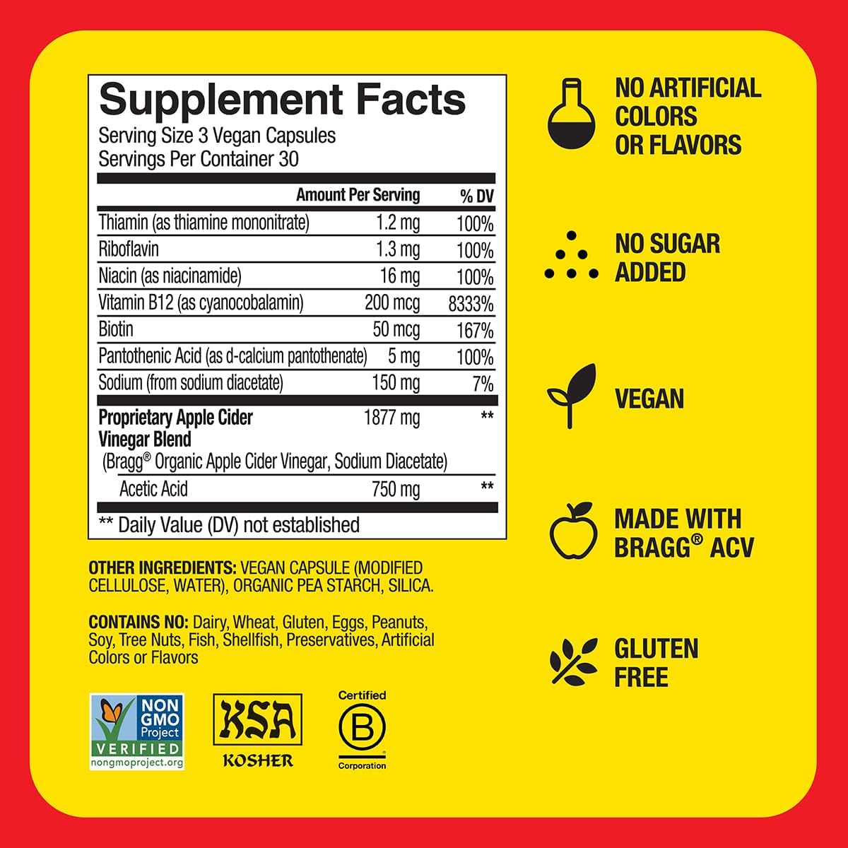 Energy Boosting Apple Cider Vinegar Capsules with B Vitamins - 90 Capsules - Enhances Cellular Energy Production