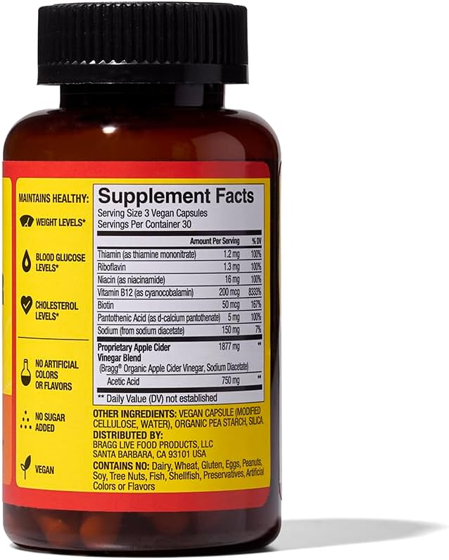 Energy Boosting Apple Cider Vinegar Capsules with B Vitamins - 90 Capsules - Enhances Cellular Energy Production