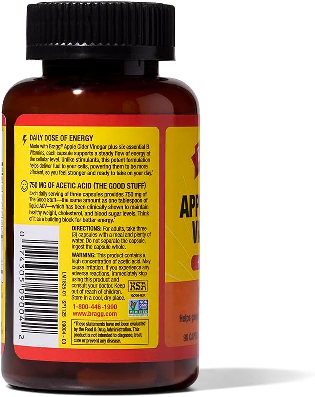 Energy Boosting Apple Cider Vinegar Capsules with B Vitamins - 90 Capsules - Enhances Cellular Energy Production