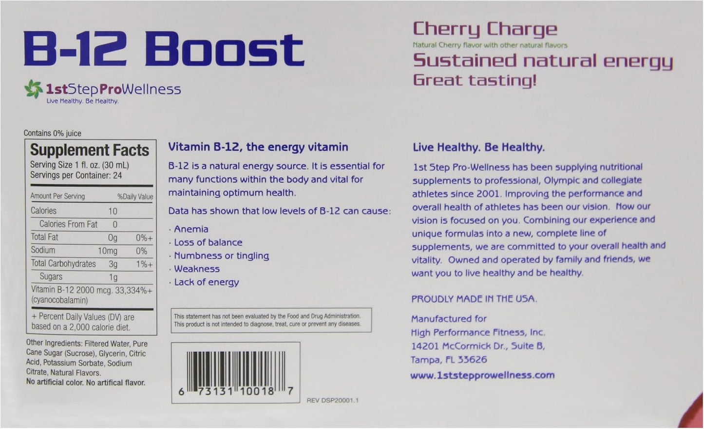Energy-Boosting B-12 Cherry Charge Liquid Supplement - 12 Bottles (2 fl oz each)