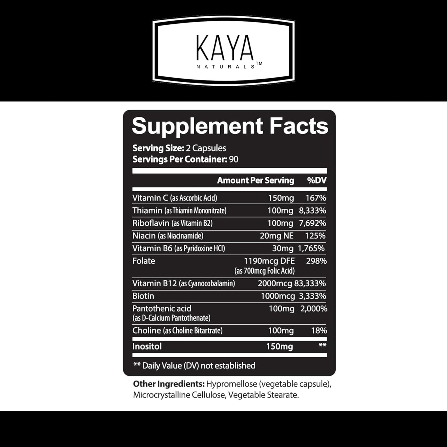Energy-Boosting B-12 Complex Multivitamin Supplement with Biotin, Choline, Inositol, Folate, & Vitamin C for Men & Women - 180 Count