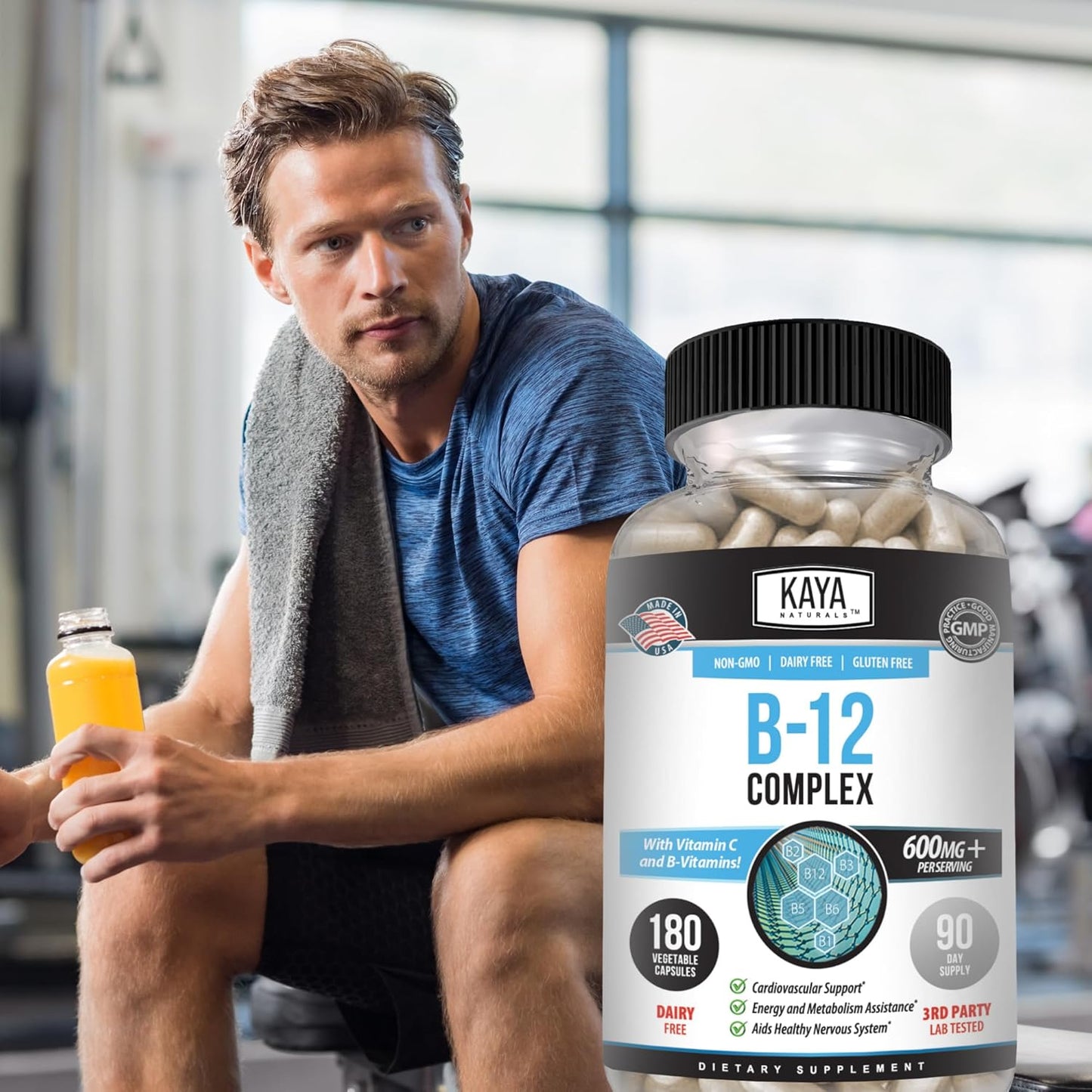 Energy-Boosting B-12 Complex Multivitamin Supplement with Biotin, Choline, Inositol, Folate, & Vitamin C for Men & Women - 180 Count