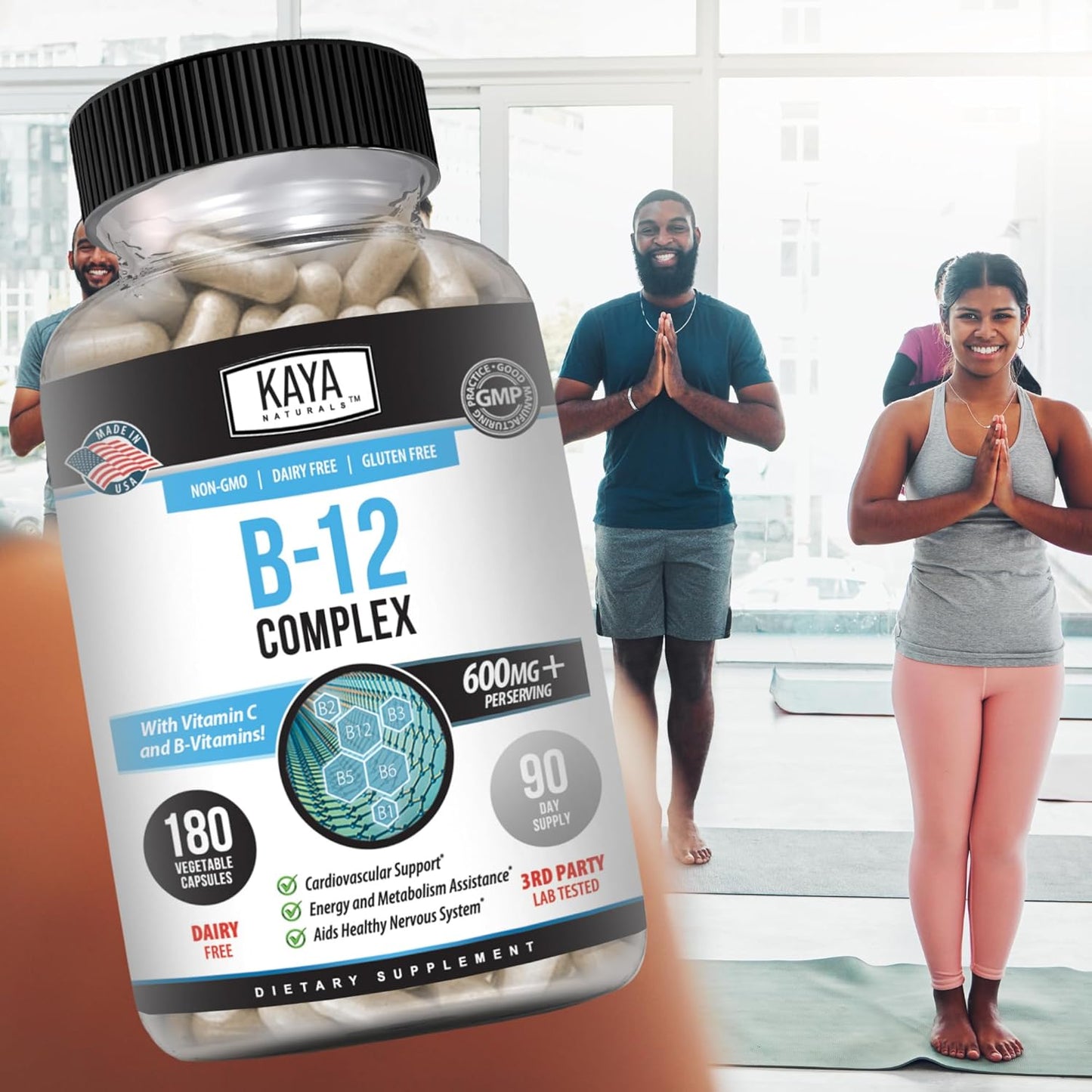 Energy-Boosting B-12 Complex Multivitamin Supplement with Biotin, Choline, Inositol, Folate, & Vitamin C for Men & Women - 180 Count
