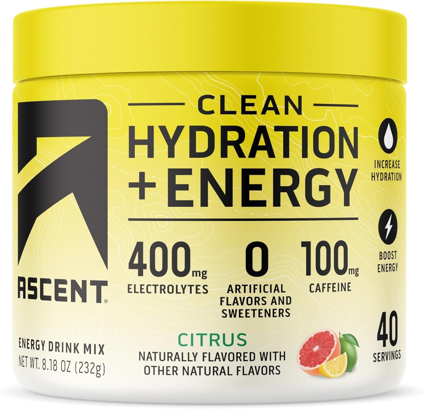 Energy-Boosting Citrus Electrolyte Powder with 100mg Caffeine - 400mg Electrolytes, 40 Servings, No Artificial Ingredients