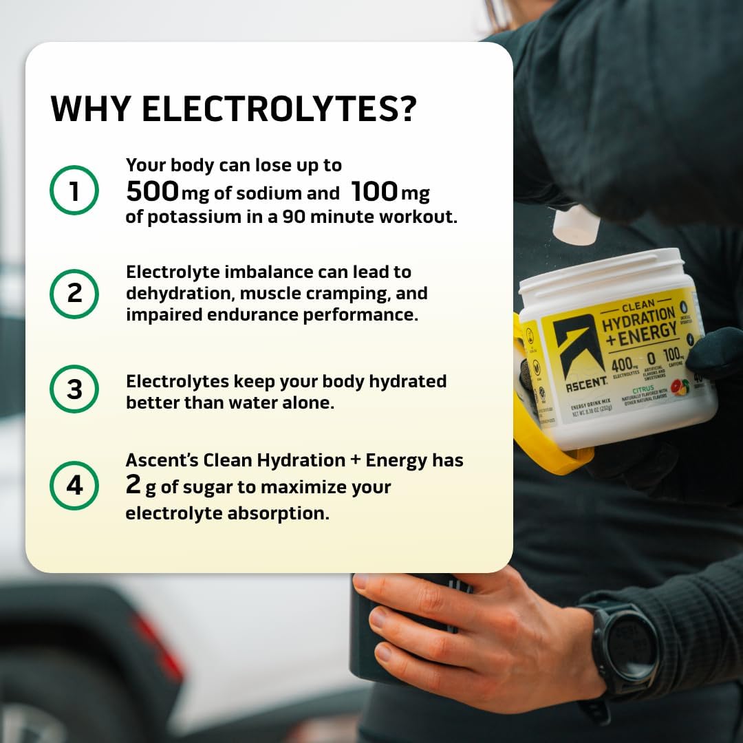 Energy-Boosting Citrus Electrolyte Powder with 100mg Caffeine - 400mg Electrolytes, 40 Servings, No Artificial Ingredients